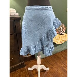 Metrowear Blue Cotton‎ Ruffle Wrap Mini Skirt Light Wash Denim Look Size M